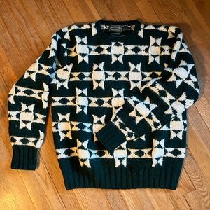 Ralph Lauren hand knit vintage hunter green and Cream Crewneck Sweater